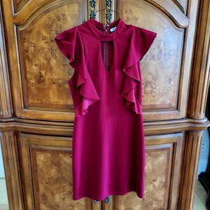Burgundy Keyhole Dress with Flutter Sleeves